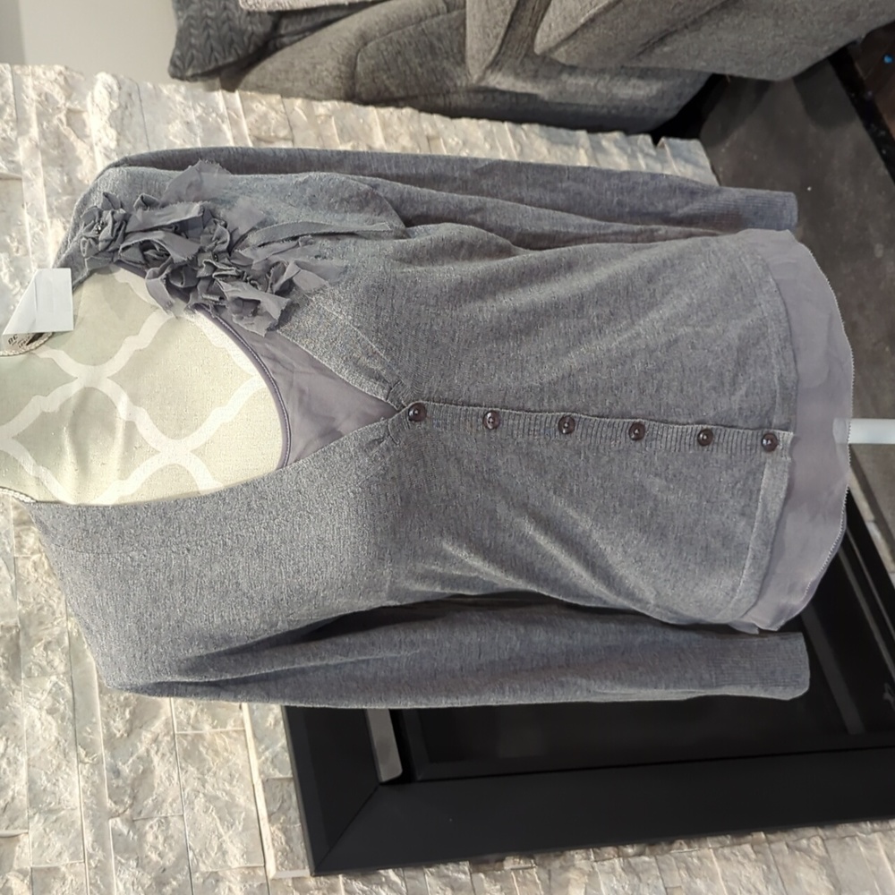 NWT Basler Grey wool & silk button up cardigan with left chest details
